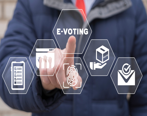 Overview of VoteHaq's e-voting process: receiving a link, entering OTP, voting, and confirmation.